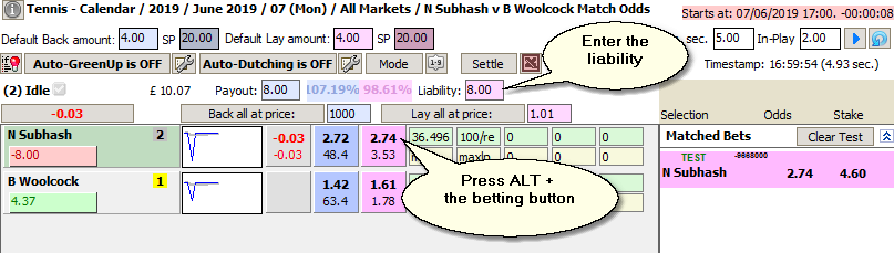 One-click bet liability