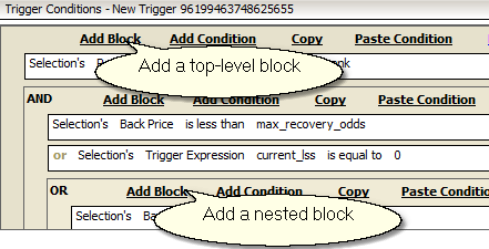 Add blocks of conditions