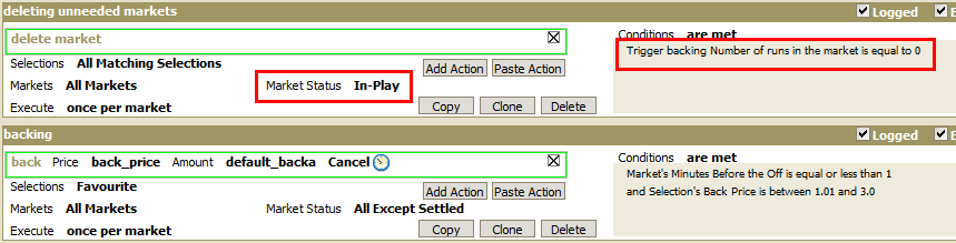 Delete markets at In-Play
