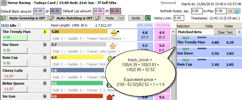 back Dutching bets - an equivalent price